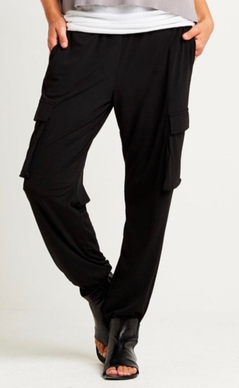 Planet by Lauren G Matte Jersey Black Easy Cargo High Rise Pants Sz 0/XS